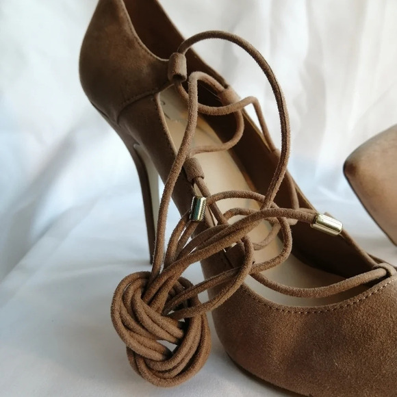 Aldo Tan Suede Kenneson Lace Up Stiletto Heel Pointed Toe Pumps 7.5 - Picture 8 of 16